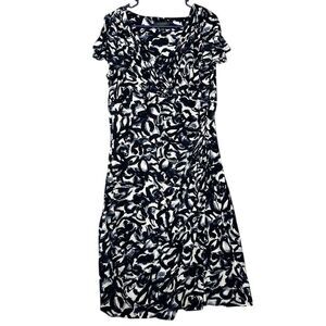 Lauren‎ Ralph Lauren Dress Lined Stretch Faux Wrap Cap Sleeve Midi Surplice Ruch